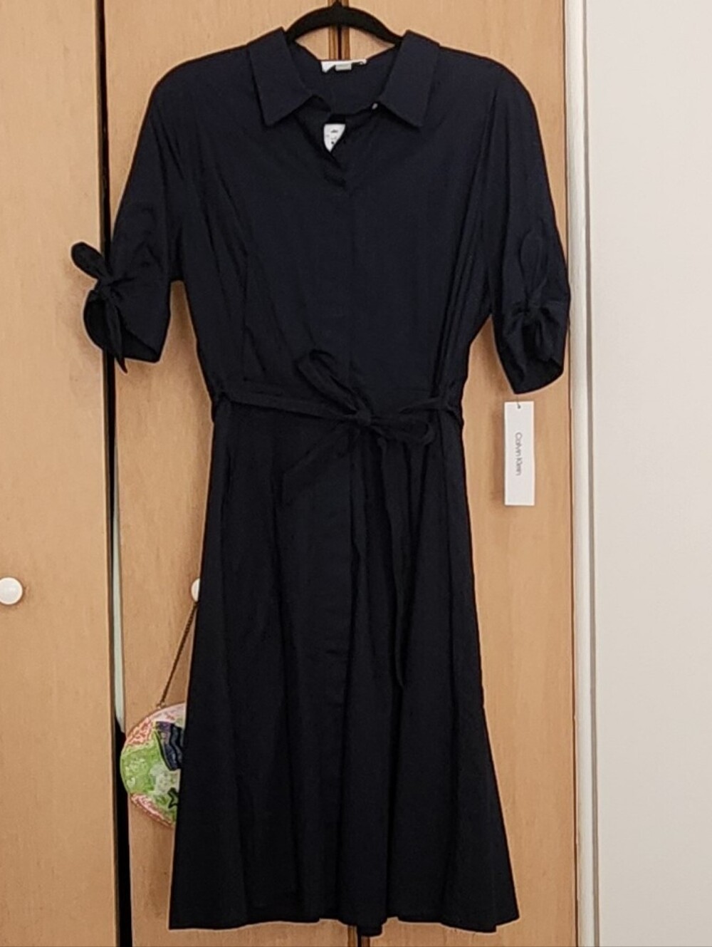 Calvin Klein Navy Shirt Midi Dress with Tie Waist